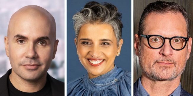 Composite image of Former Paramount exec's Chris McCarthy, Puja Vohra, and John Halley.